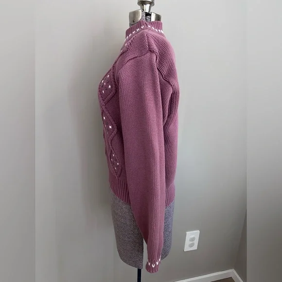 Vintage Embroidered floral flower Sweater 100% cotton mauve pink purple white - Picture 2 of 12